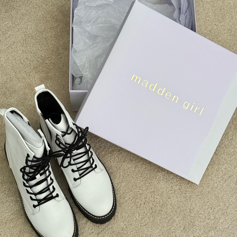 Madden Girl White Combat Boots